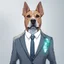 Placeholder: make one realistic business dog that are made of shapes and have a suit on lokk like crystals