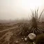 Placeholder: A striking quality Kodak photograph captures a wasteland with a group of plants, creepy, details of the dust and of the plants very accentuated, glossy organic mass, adorned with minerals and rocks. Bathed in intense light, eerie, Max Ernst style, black sun, fog