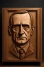 Placeholder: a portrait of Stepan Bandera made out of pine wood.