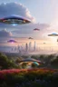 Placeholder: ufo rainbows, cité cristal très futuriste ultra moderne, ufos fleet, intergalactic, dômes de cristal, beautiful gardens , flowers