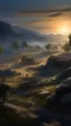 Placeholder: Busch nightmares paining style, thin line draw ,Title:view of a Stone Age village surrounded by hills on an army waiting to attack the village at sunrise , 8k artistic photography, photorealistic concept art, soft natural volumetric cinematic perfect light, chiaroscuro, award-winning photograph, masterpiece, oil on canvas, Raphael, Caravaggio, Greg Rutkowski, people, beksinski, Giger