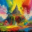 Placeholder: A rainbow realm covered in different art styles and splattered multicolored paint painted by Francis Danby