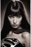 Placeholder: an extremely muscular 18-year-old Leonarda Spockinski Nimoy with long, straight black hair, the bangs cut straight across the forehead, as Bat-Supergirl - gradated Background, professional quality studio 8x10 UHD Digital photograph by Scott Kendall - multicolored spotlight, Photorealistic, realistic stock photo, Professional quality Photograph. colored Fog - Multicolored lightning, 3D heart
