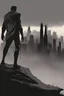 Placeholder: man, standing, silhouette, comic book,post-apocalypse, gray background,