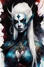 Placeholder: highly detailed, oil and watercolor underpainting concept illustration of a female Drow seeress character , maximalist, sharp focus, highest resolution, in the styles of Alex Pardee, Bill Sienkiewicz , Denis Forkas , and Masahiro Ito, boldly inked, 8k, coarse, gritty textures