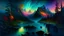 Placeholder: Serene landscape by night with northern Lights with river running trough mountains, a forest with a lot of vibrant colors, in the style of bob ross, thomas kadinskade and albert bierstadt. Peacefull and calming, intricate details, vibrant.