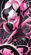 Placeholder: A close picture to Mix between gwenpool and symbiote, symbiote venom in background, pink and black custom, intricate details, highly detailedin in solo leveling shadow art style