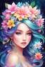 Placeholder: a painting of a woman with flowers in her hair, rossdraws pastel vibrant, beautiful fantasy art portrait, by Jeremiah Ketner, beautiful fantasy portrait, girl in flowers, woman in flowers, beautiful anime portrait, inspired by Anna Dittmann, colorful watercolor painting, watercolor detailed art, vibrant watercolor painting, exquisite digital illustration, by Anna Dittmann, stunning anime face portrait