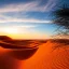 Placeholder: désert du Sahara, coucher de soleil, dune de sable, montagne, rochers