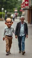 Placeholder: A man with very big head and small body walking with a man with small head but big body hand in hand