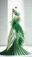 Placeholder: 1mannequin, pageant dress, dress inspired by fan palm, pan palm, beautiful, flowing, green, elegant, full body frame, full body, hd, ultra realistic, dress displayed in the mannequin, white background, aesthetic, pastel color, flowing