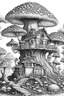 Placeholder: mushroom tree house in the forest Coloring Book for Adults and Kids, Instant Download, Grayscale Coloring Book