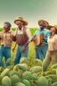 Placeholder: a diverse racial group of farmers singing in the farming field