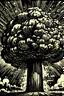 Placeholder: Mushroom cloud, after nuclear bombing woodcut