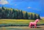 Placeholder: Big pink plastic toy horse.19th painting