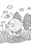 Placeholder: a clownfish dive into the deep sea, clean line art, monochrome, for kids coloring book, white background