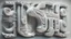 Placeholder: futuristic, realistic, techno, mayan lettering on milky white metal