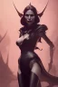 Placeholder: Famke Janssen as evil queen in black leather, cleavage, dominatrix, curvy, angry, stern look. character design by cory loftis, fenghua zhong, ryohei hase, ismail inceoglu and ruan jia. unreal engine 5, artistic lighting, highly detailed, photorealistic, fantasy