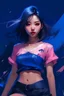 Placeholder: jeosung jin, a young woman wearing pink short skirt, in the style of animated gifs, wetcore, karol bak, dark white and dark blue, babycore, blink-and-you-miss-it detail, bold lettering --ar 35:64 --s 750 --v 5.2