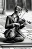 Placeholder: One single mature cat playing violin on the street, Vienna,thoughtful, mourning, model style, hyper realistic, extremely accurate, delicate, extremely detailed, Graphic novel style, wide-angle, open aperture, superfine pencil