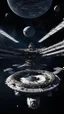 Placeholder: Huge space station in the blackness of space with many docking arms