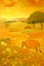 Placeholder: A light rosy orange colored savanna fields with animals painted by Gustav Klimt