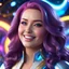 Placeholder: (masterpiece, best quality, 8k, RAW photo, beautiful and aesthetic:1.2), complex detail, Indirect light, photorealistic, (((full body))), Cosmic Baby corp boss style smiling, Long curvy hair, colorfull Sci-Fi environment