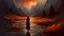 Placeholder: Amazing gloomy landscape, flooded with sunset, mountains, trees, fabulous scary hero, , juicy emotions, painting, dark fantasy, bad weather, gloomy day, dark world, by Raymond Swanland & Alyssa Monks & Anna Razumovskaya