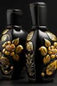 Placeholder: Boxing gloves with black punching bag embossed with golden tiger lily flower