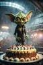 Placeholder: portrait of happy gremlin virgin alien standing in a mega cake on a speeding locomotive in a wind tunnel birthday party in a storm cloud, in the style of a fallout 4,bokeh like f/0.8, tilt-shift lens 8k, high detail, smooth render, down-light, unreal engine, prize winning