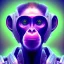 Placeholder: A beautiful portrait of a cyborg monkey purple neon color scheme, high key lighting, volumetric light high details psychedelic background