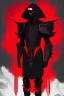 Placeholder: a man modern in military science fiction armor, the armor must be made of spiritual fabric, black and red. a fabric similar to that worn by men of the witch church of the past.