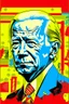 Placeholder: stylized stencil portrait of Joe biden in solid red, beige and (light and dark) blue with the mandarin characters for "obey" overlaid on the bottom of the image in yellow