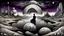 Placeholder: inner world this atypical world, one alone human figure sitting on big dark ball , weird whimsical landscape, alien forest, and Sahara water and rocks,, around surreal cracked painted weird land with some black doors. dark purple, gray, black, white, brown. Whimsical style of Chagall , of Minjae Lee and Anton Semenov, lonely with absurd beauty. broken, weird bizarr,e absurd nightmare, neuron network background, surreal vibe