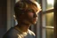 Placeholder: A candid portrait of an athletic teen boy with honey brown eyes and golden blond hair, cute, innocent and thoughtful, leaning against a window, a hint of facial hair, wearing sleeveless shirt, inside an empty room with warm sunlight streaming in, detailed, high definition, 4K, 8K, quality render