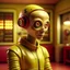 Placeholder: Alien retro computer robot portrait photo, pastel colors, yellow, red, photographed by Jamie Baldridge, film still from wes anderson, medium shot fashion, award winning photography, arty pose, fashion, high definition, high resolution, muted colors , volumetric lighting, 8k, 3d render