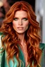 Placeholder: "one woman, robyn lively / elsa hosk / bella thorne / shanina shaik face morph, beautiful face, meticulously detailed multi-hued long red hair, detailed clear pale turquoise speckled green eyes, beauty"