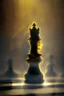 Placeholder: kind chess piece buildt of by yellow stones misty trending, depth of field, backlit