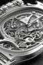 Placeholder: Produce a lifelike depiction of a silver AP watch, with a focus on the cog-like intricacies of its design, symbolizing the unwavering stability required for a mid-journey expedition."