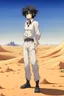 Placeholder: Meryl Stryfe Trigun young girl short black hair anime white clothes standing in the desert