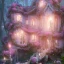 Placeholder: a magical flower pink roses house in the woods, pink vertical, blue lake,sharp, vines, candlelit, endor, ornate, elegant, highly detailed, artstation, concept art, smooth, sharp focus, illustration, 8k, splash art, wallpaper, key visual