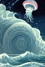 Placeholder: An astronaut floating in space surrounded by a halo of glowing jellyfish, done in the style of Hokusai's The Great Wave off Kanagawa