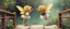 Placeholder: two totally symmetric dancing fluffy angel gremlin snail bumblebee nice cheerleader singing on bridge pointing down in garden , full body portrait T-pose strong aura, oil painting and air brush