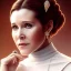 Placeholder: extremely detailed 8k hyperspace wallpaper,complete and photo realistic detailed head to waist stunning photo realistic portrait of carrie fisher as Princess Leia in star wars with photo realistic fine and simple hairstyle, brown eyes, professional majestic photo realistic painting by Ed Blinkey, Atey Ghailan, by Jeremy Mann, Greg Manchess, Antonio Moro, trending on ArtStation, Intricate, High Detail, Sharp focus, dramatic, by greg rutkowski, realism, beautiful and detailed lighting,