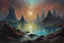 Placeholder: rocks, lagoon, space, very epic, concept art, new age influence, cosmic and philosophic influence, trscendent, anna boch impressionism painting