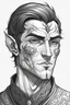 Placeholder: Portrait of male half-elf with short hair, tatooes on his face, Frank Cho style