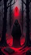 Placeholder: Through the gloomy forest, surrounded by strange gloomy figures in black robes, a red light appears from the gloomy black sky, which descends on an eerie grave in the middle of the forest