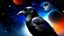 Placeholder: Crow in a space an the background of planets
