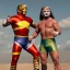 Placeholder: Realistic oil paint of Donald trump wrestler, Mexican wrestling style, Mexican wrestling mask for eyes, red and blue breeches, glow us flag dress, suspenders, retro style, 80s, vibrant color, highly detailed, sky background, concept art, unreal engine 5, god rays, ray tracing, RTX, lumen lighting, ultra detail, volumetric lighting, 3d, finely drawn, high definition, high resolution.