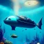 Placeholder: fullbody Drawing of 'Ultra Futuristic style concept Submarine'intricate detail,by andrea bonelli,Kilian Eng,Ohrai,underwater,three quarters view, Steampunk Submarine Fish design study, toned colors,16k